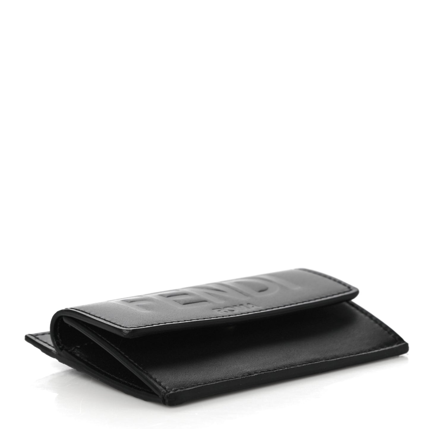 Vitello King Tamponato Logo Embossed Fold Over Card Holder Wallet Black