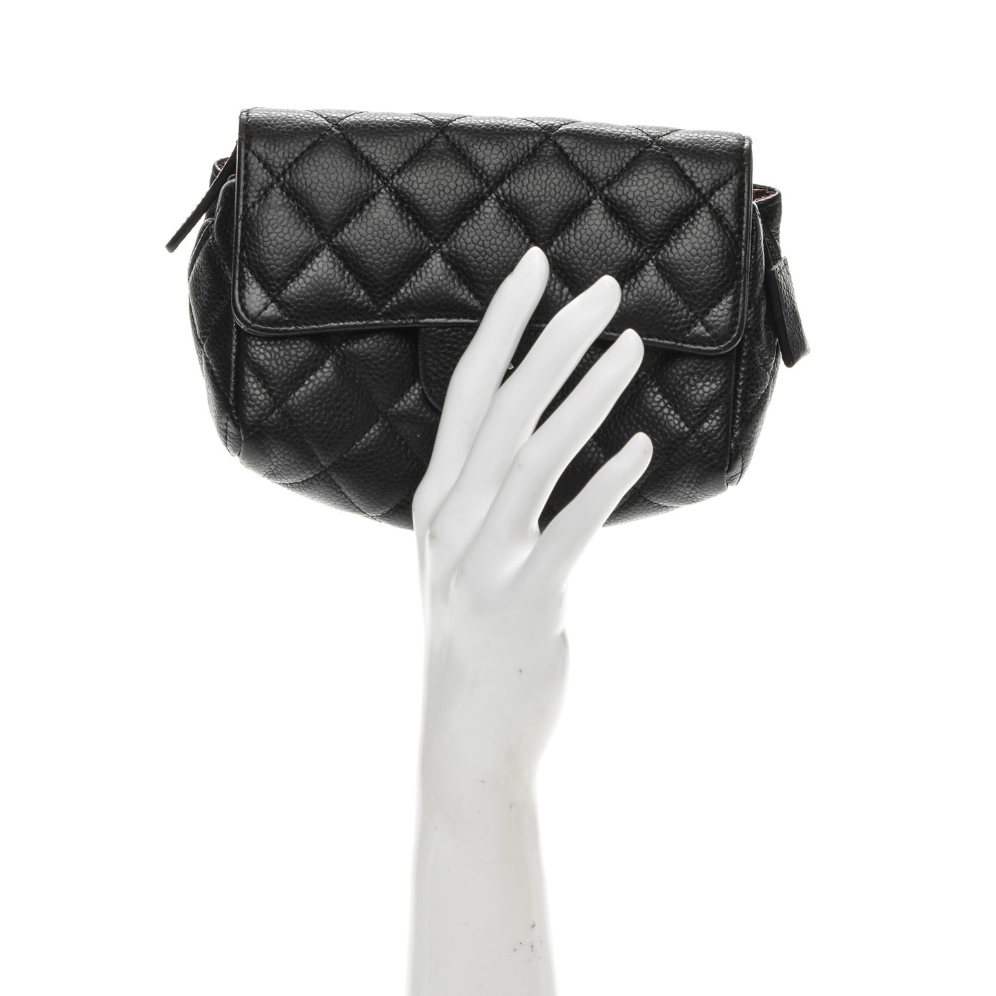 Caviar Quilted Flap Cosmetic Case Black