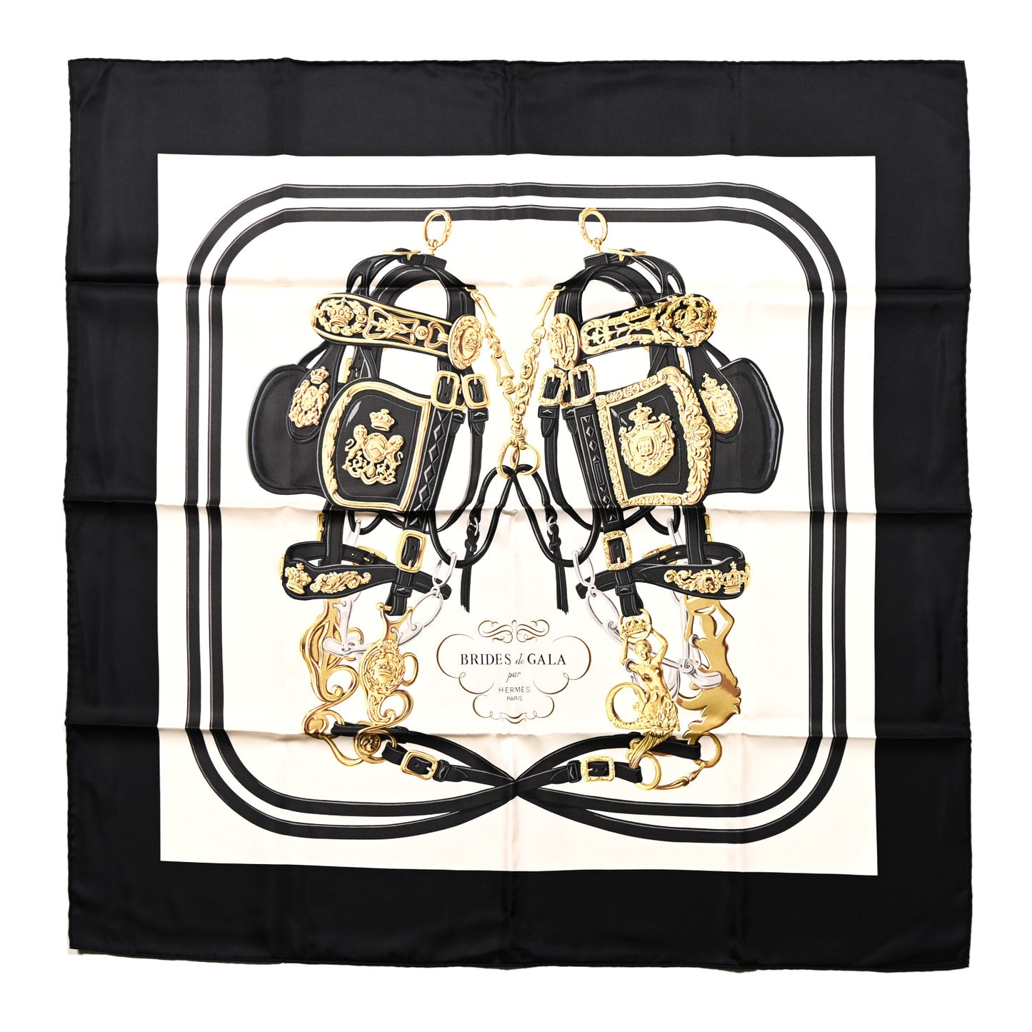 Silk Brides De Gala Scarf 90 Black Creme Gold