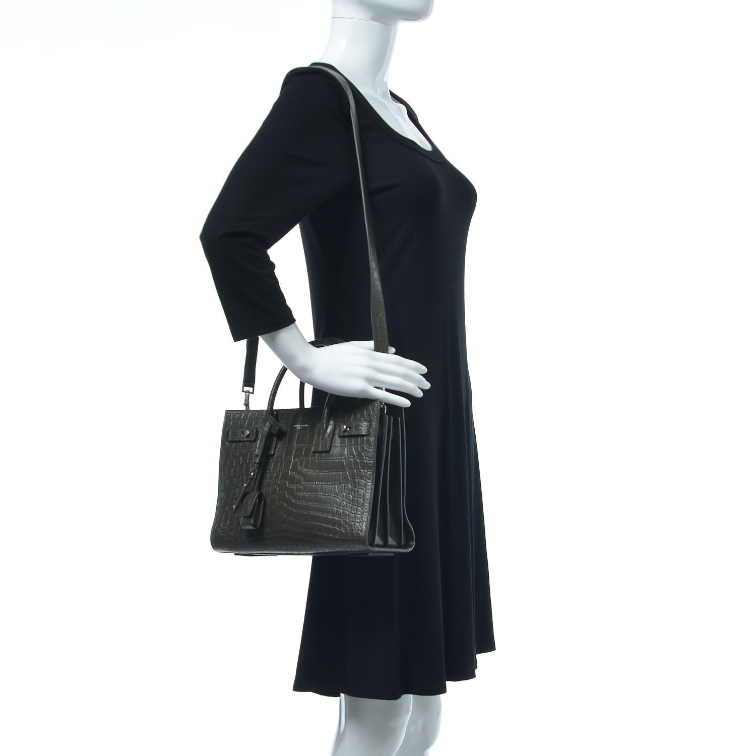 Saint Laurent Calfskin Crocodile Embossed Baby Supple Sac De Jour Dark Leaf 2 of 8