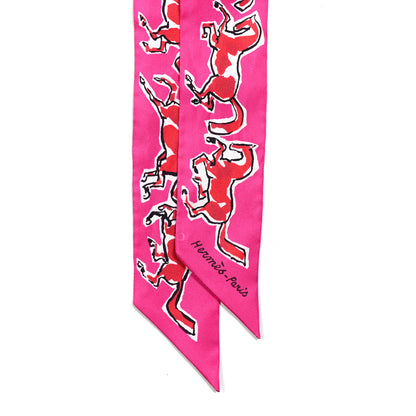 Hermes Silk Chevaux En Liberte Twilly Rose Indien Rouge White 2 of 6