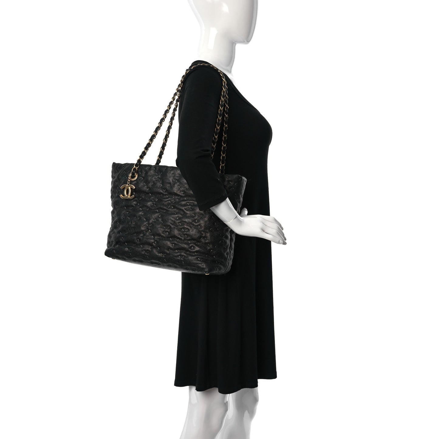 Caviar Stitched Tote Black