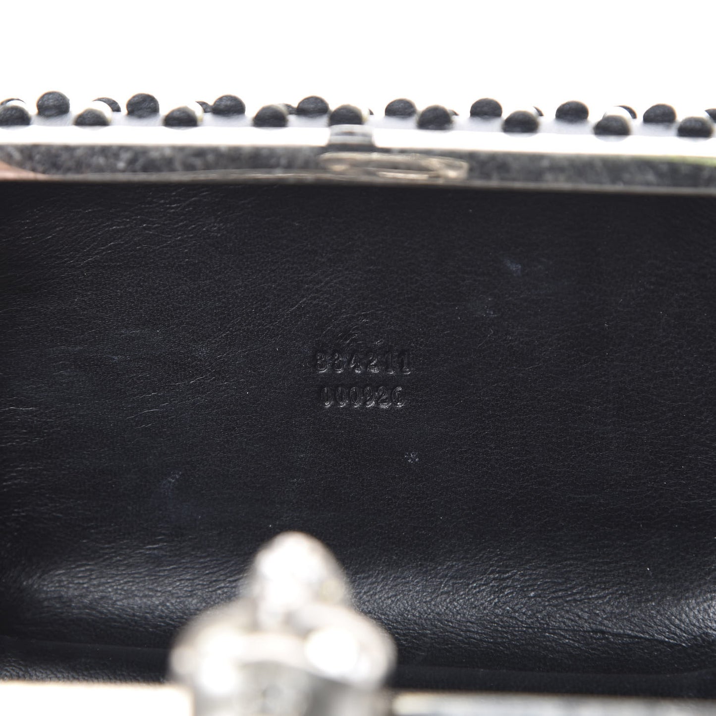 Pearl Embellished Calfskin Skull Box Clutch Black