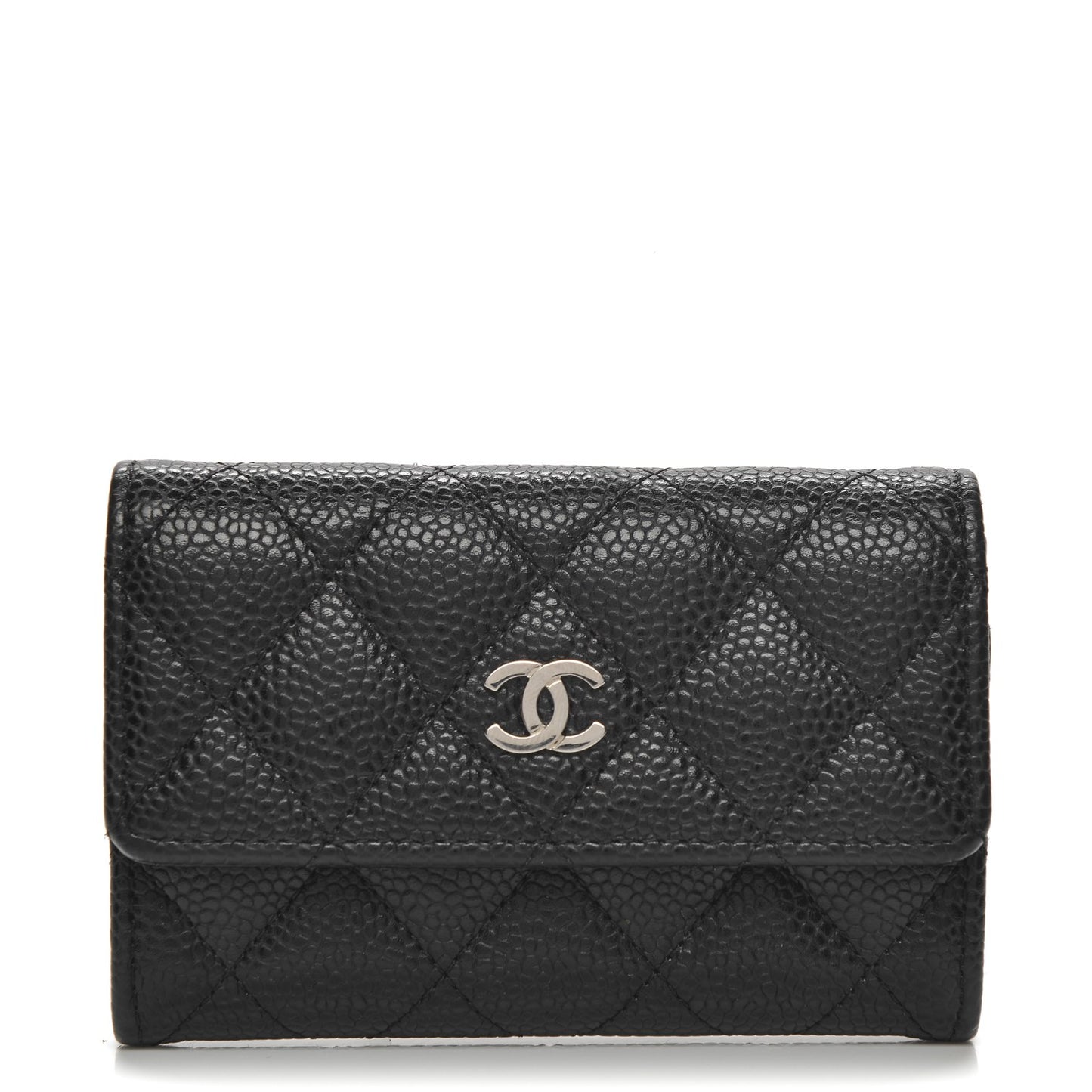 Caviar Quilted Flap Card Holder Black