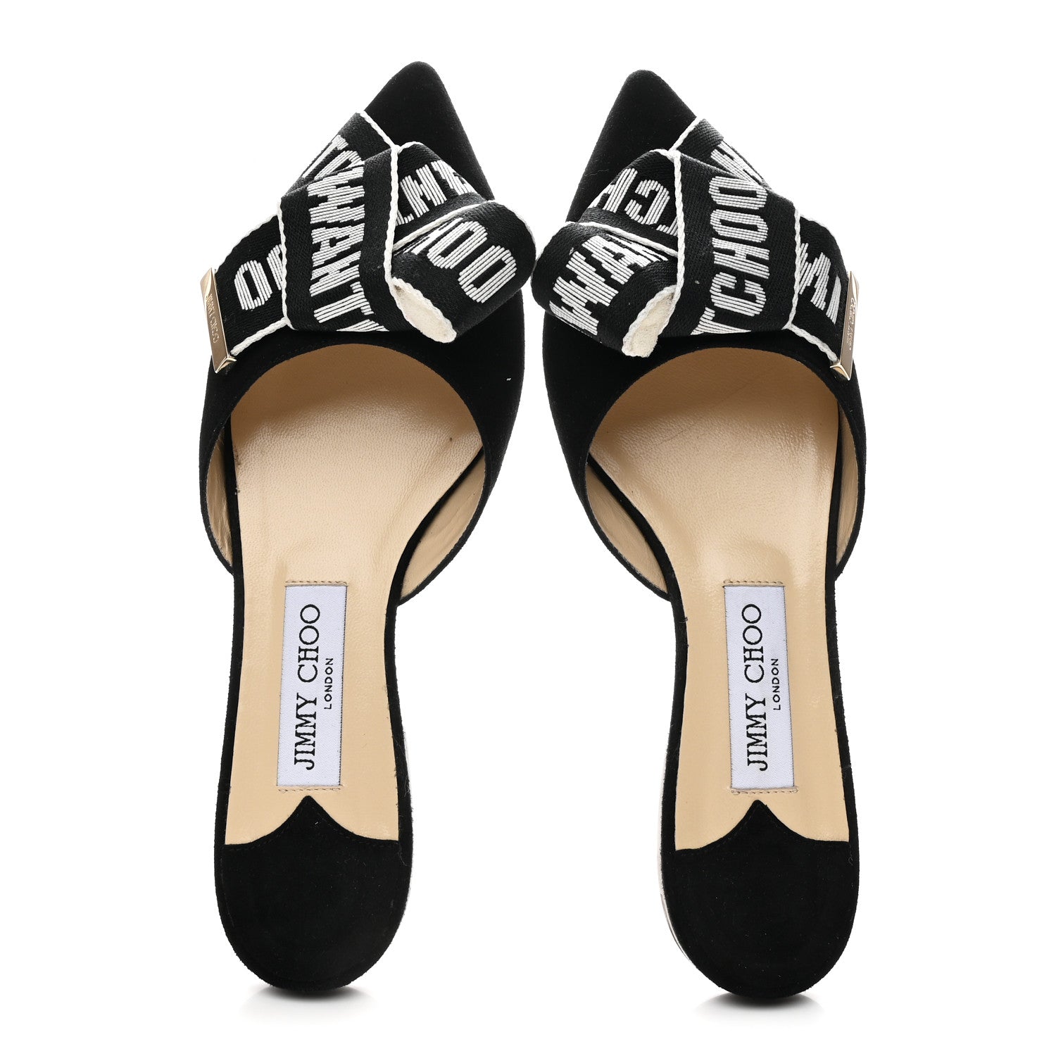 Jimmy Choo Suede Gretchen Logo Flat Mules 39 Black Chalk 1813942