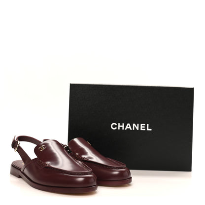 Chanel Shiny Calfskin Slingback Loafers 38 Burgundy 10 of 10