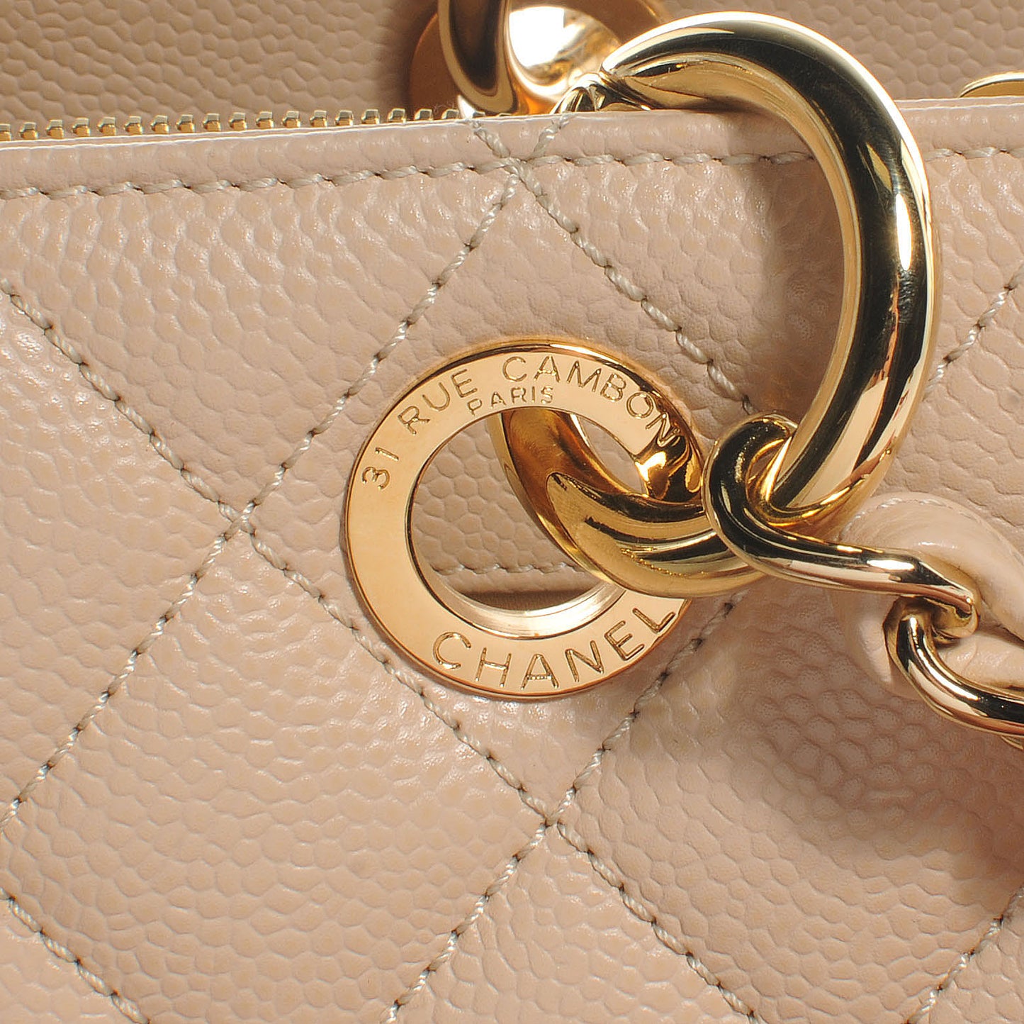 Caviar Quilted Grand Shopping Tote GST Beige