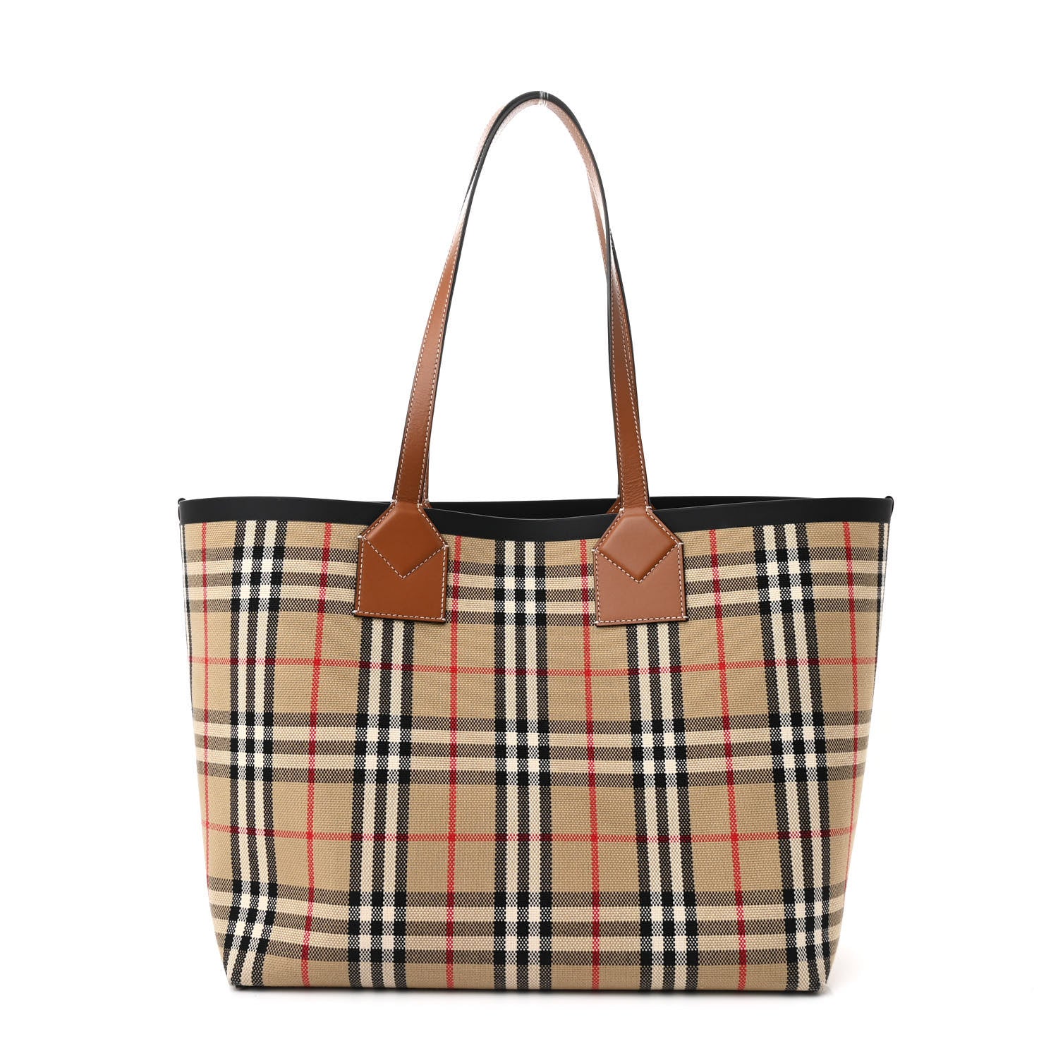 Burberry Cotton Vintage Check Medium London Tote Bag Briar Brown Black 1 of 13