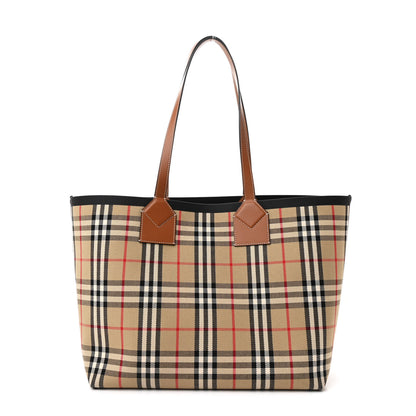 Burberry Cotton Vintage Check Medium London Tote Bag Briar Brown Black 1 of 13