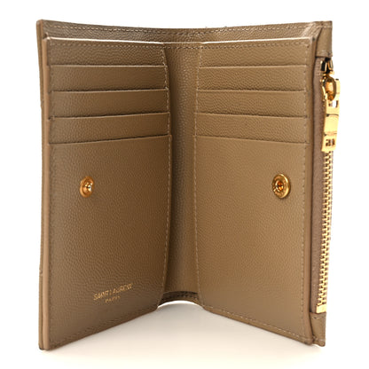 Saint Laurent Grain De Poudre Matelasse Chevron Cassandre Fragments Zipperred Bi-Fold Wallet Dark Beige 5 of 7