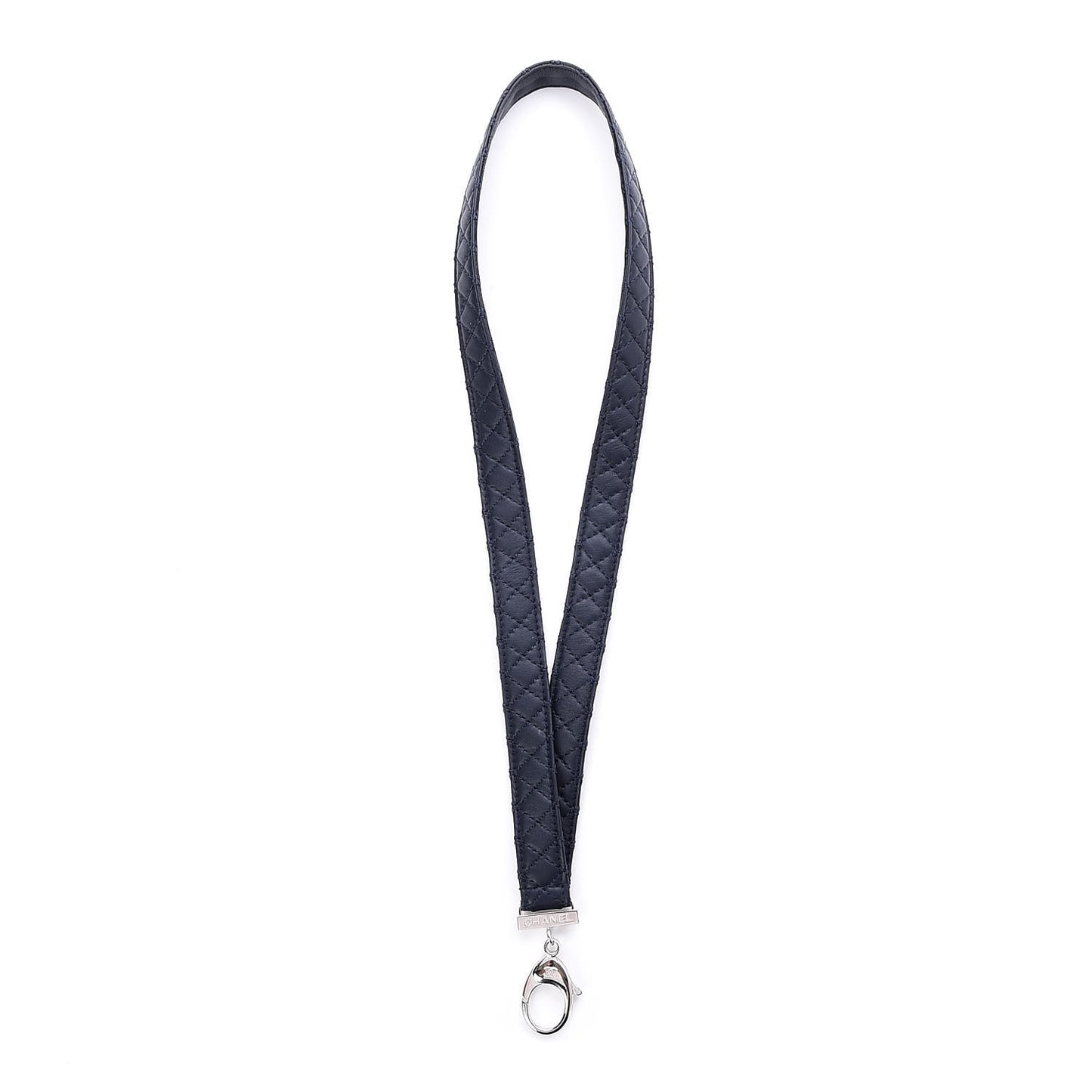Lambskin Quilted Lanyard Key Holder Necklace Navy