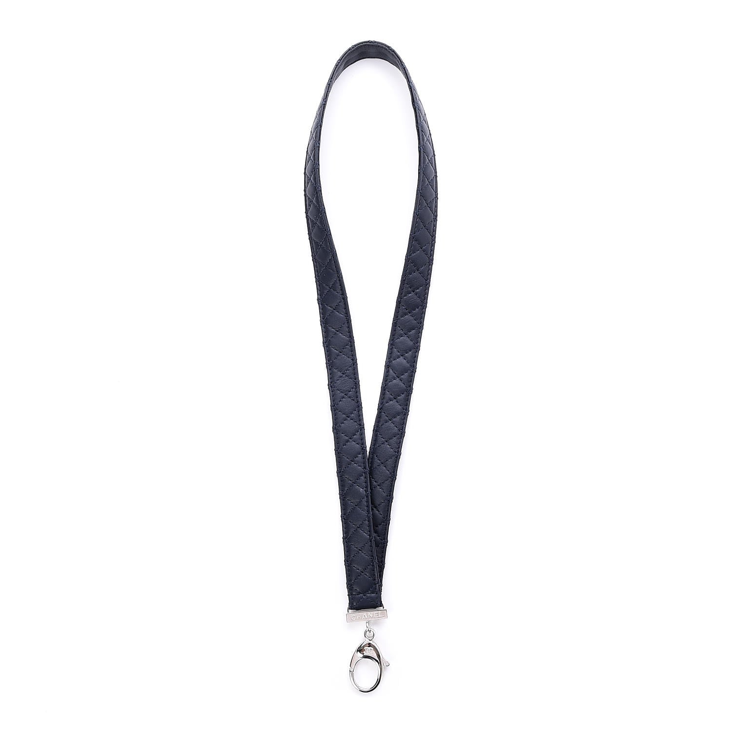 Chanel Lambskin Quilted Lanyard Key Holder Necklace Navy 1 of 4