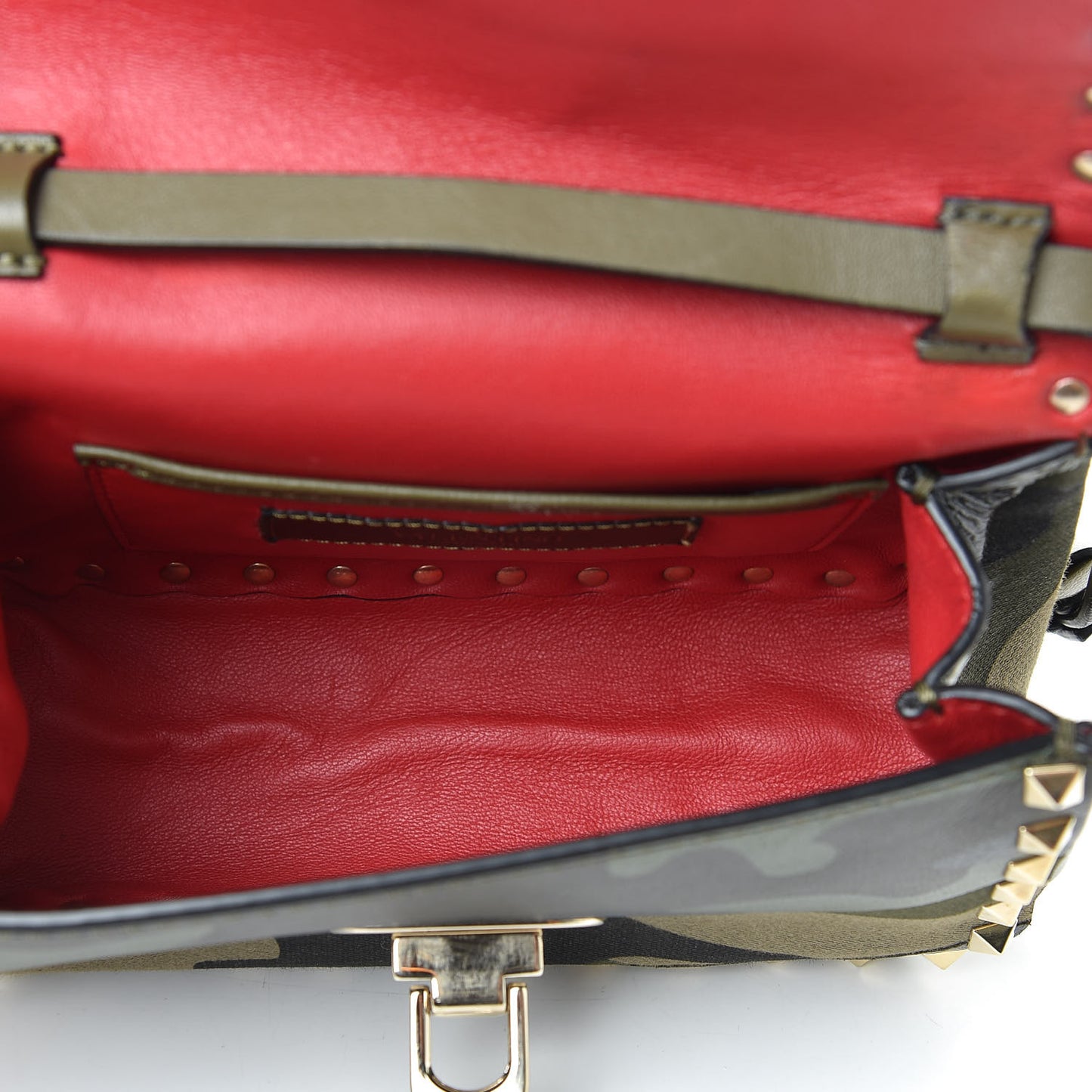 Nappa Canvas Camouflage Mini Rockstud Flap Saddle Crossbody Bag Safari
