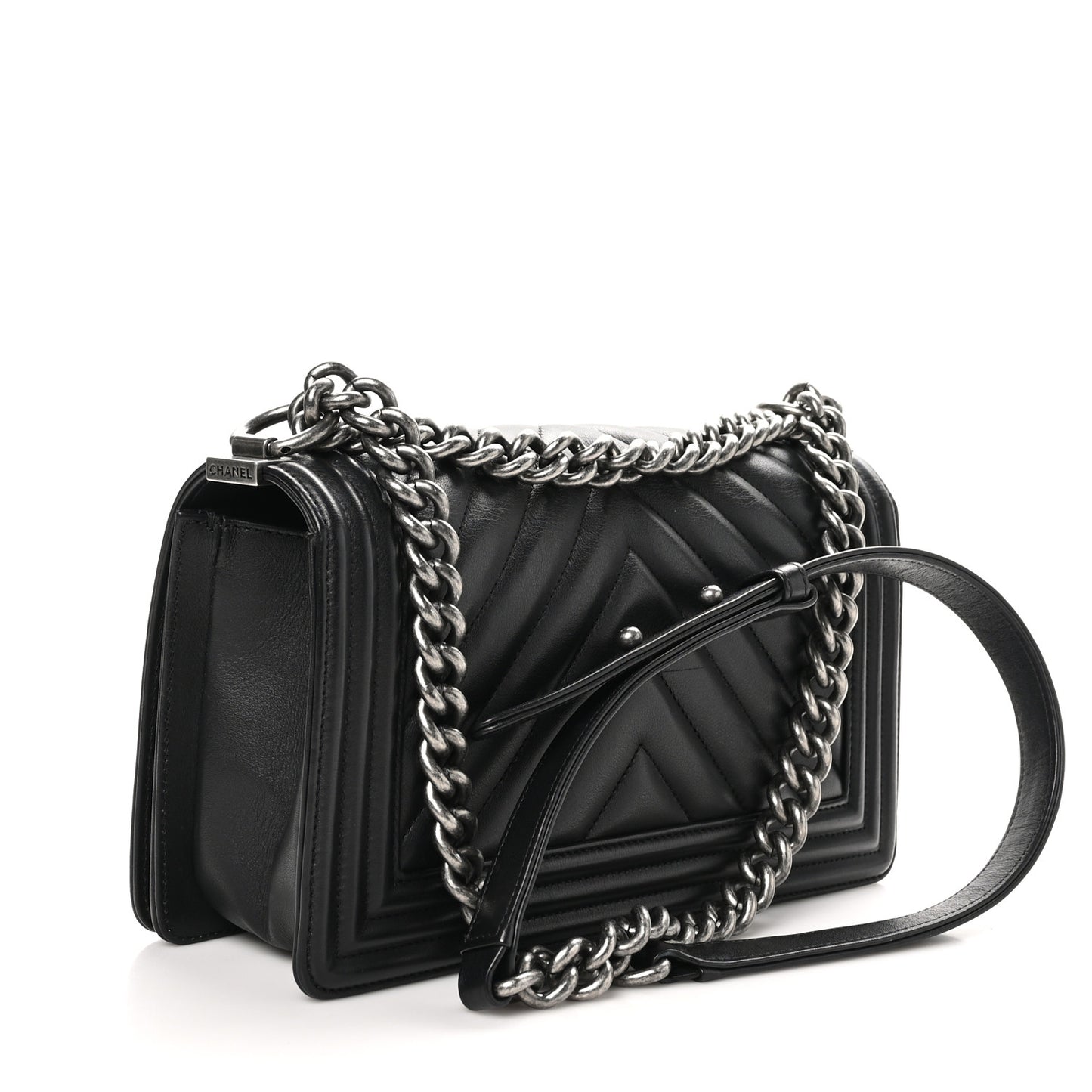 Lambskin Chevron Quilted Medium Boy Flap Black