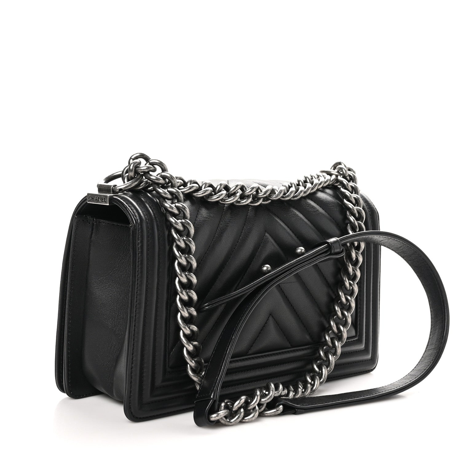Chanel Lambskin Chevron Quilted Medium Boy Flap Black 3 of 10