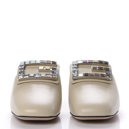 Gucci Malaga Kid Crystal Square G Madelyn Mules 37.5 Vintage White 2 of 10