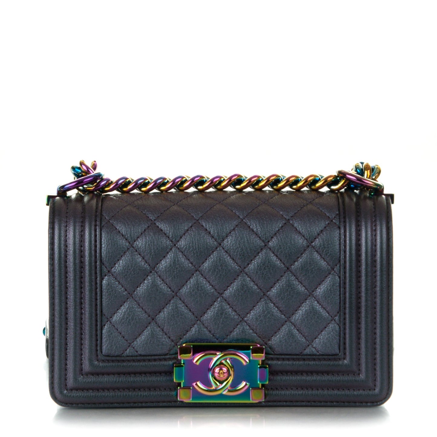 Iridescent Goatskin Quilted Small Boy Flap Purple