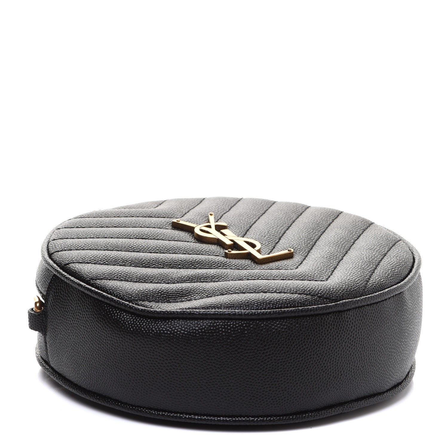 Saint Laurent Grain De Poudre Matelasse Chevron Quilted Round Vinyle Camera Bag Black 4 of 9