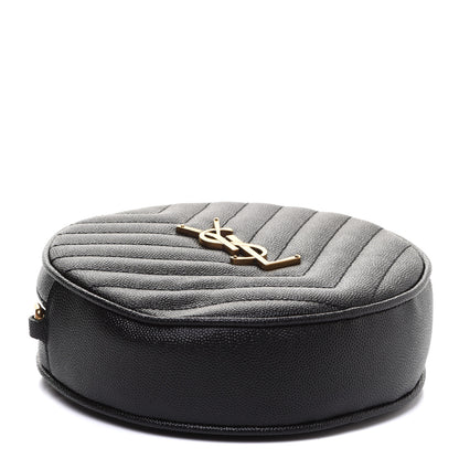 Saint Laurent Grain De Poudre Matelasse Chevron Quilted Round Vinyle Camera Bag Black 4 of 9