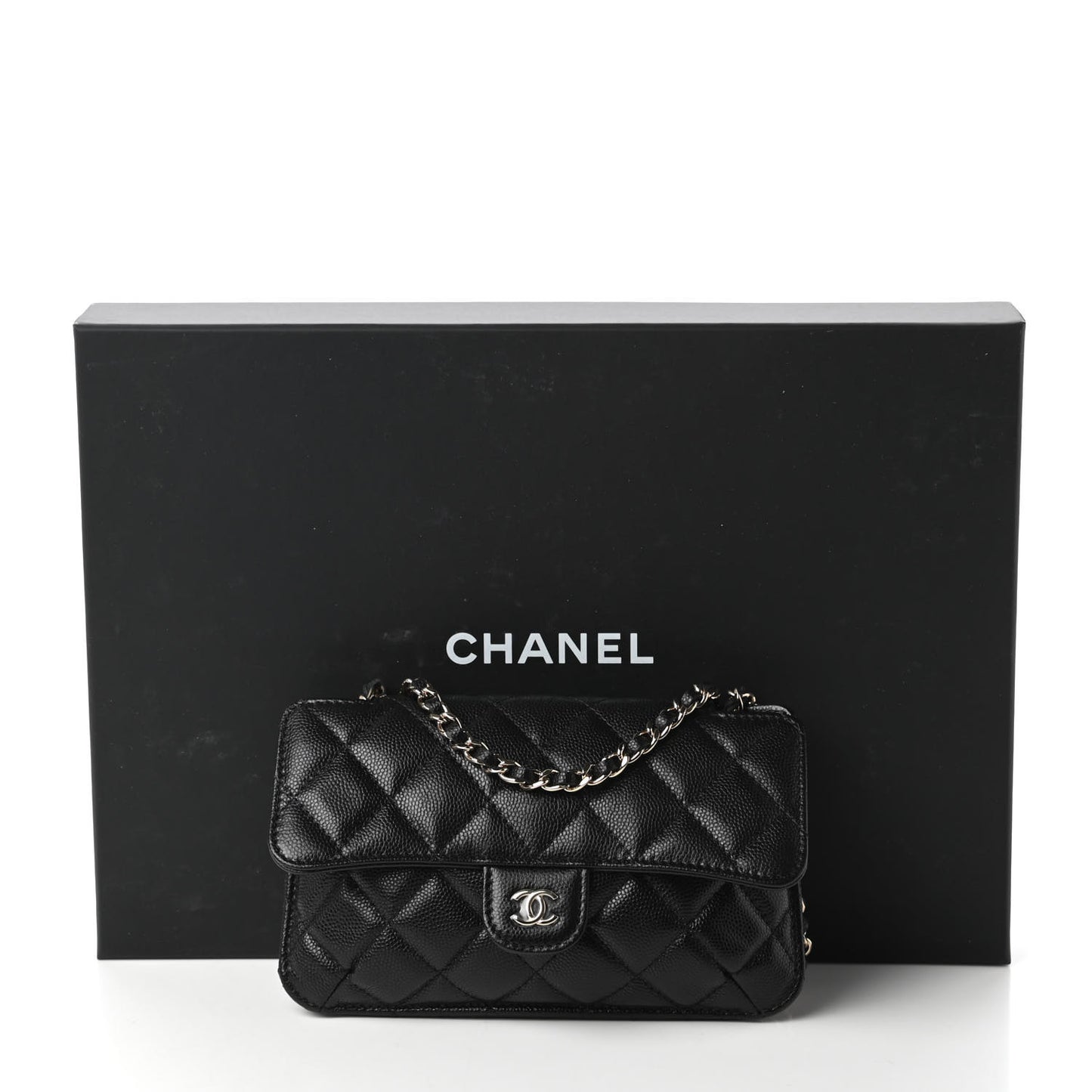 Caviar Fabric Quilted Foldable Tote With Chain Black Multicolor