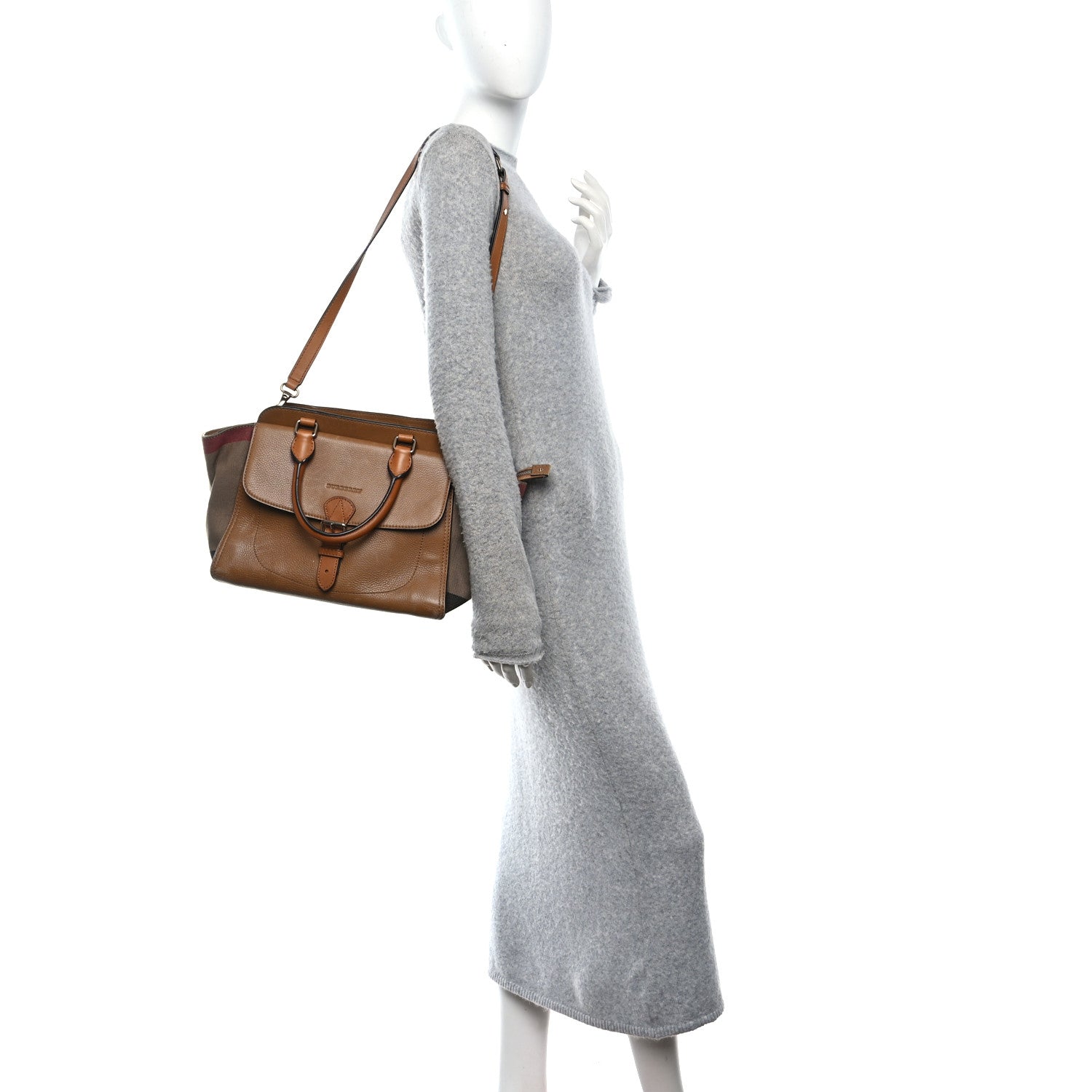 Burberry Mega Check Grained Calfskin Medium Harcourt Satchel Saddle Brown 3 of 19
