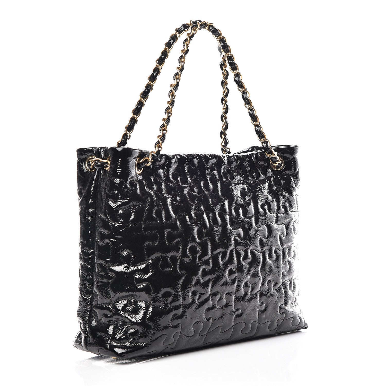 Chanel Crackled Patent Puzzle Tote Black 3 of 9