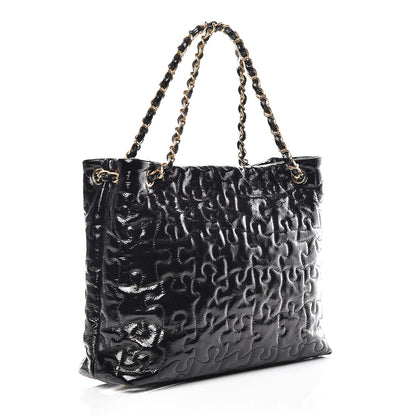Chanel Crackled Patent Puzzle Tote Black 3 of 9
