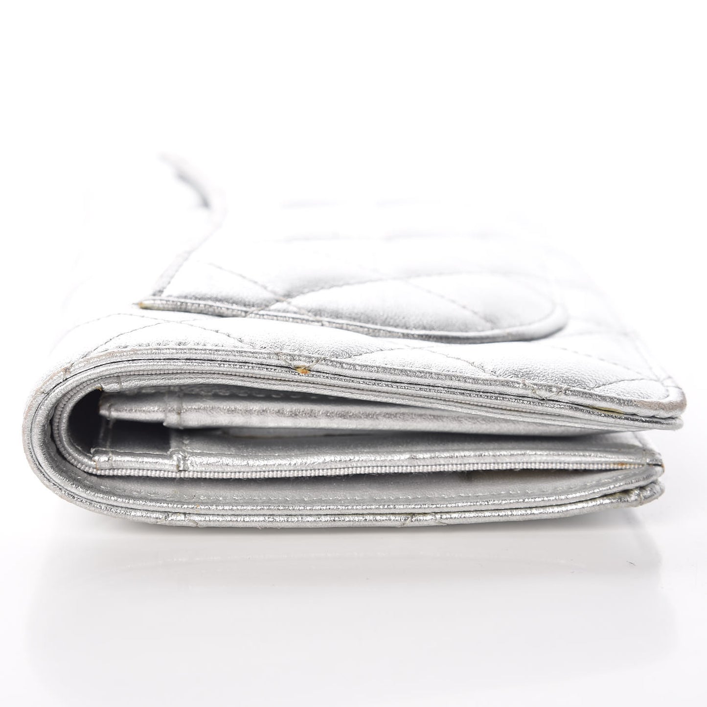 Metallic Lambskin Quilted Yen Wallet Silver