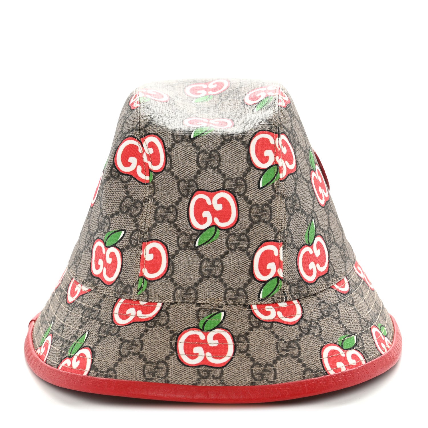 Gucci GG Supreme Monogram Apple Textured Dollar Calfskin Retro Interlocking G Fedora Pomme Bucket Hat L Beige Ebony Red 5 of 8