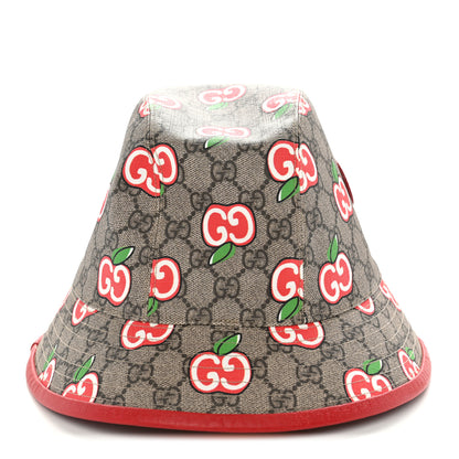 Gucci GG Supreme Monogram Apple Textured Dollar Calfskin Retro Interlocking G Fedora Pomme Bucket Hat L Beige Ebony Red 5 of 8