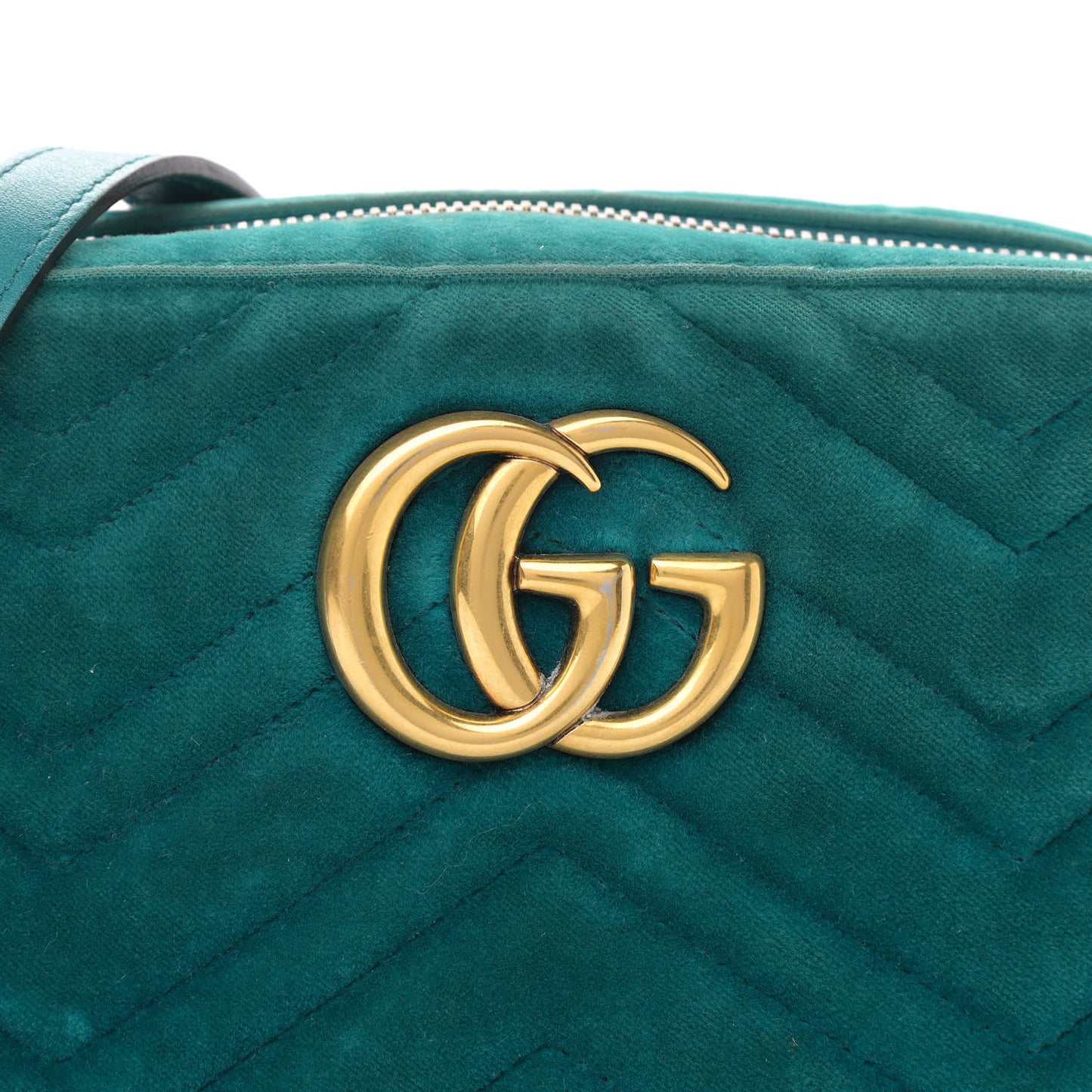 Velvet Matelasse Small GG Marmont Chain Shoulder Bag Pavone Cyan