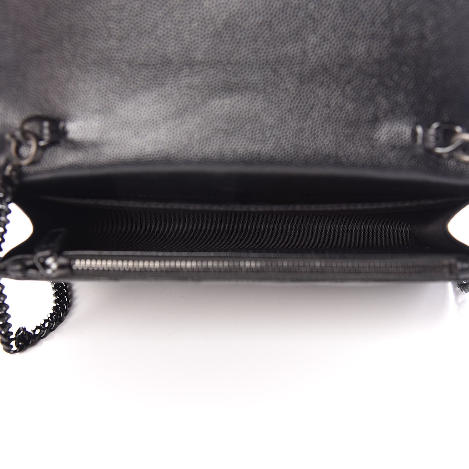 Saint Laurent Grain De Poudre Matelasse Chevron Monogram Envelope Chain Wallet Black 5 of 9