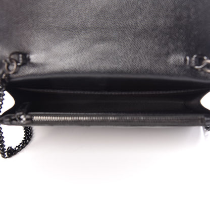 Saint Laurent Grain De Poudre Matelasse Chevron Monogram Envelope Chain Wallet Black 5 of 9