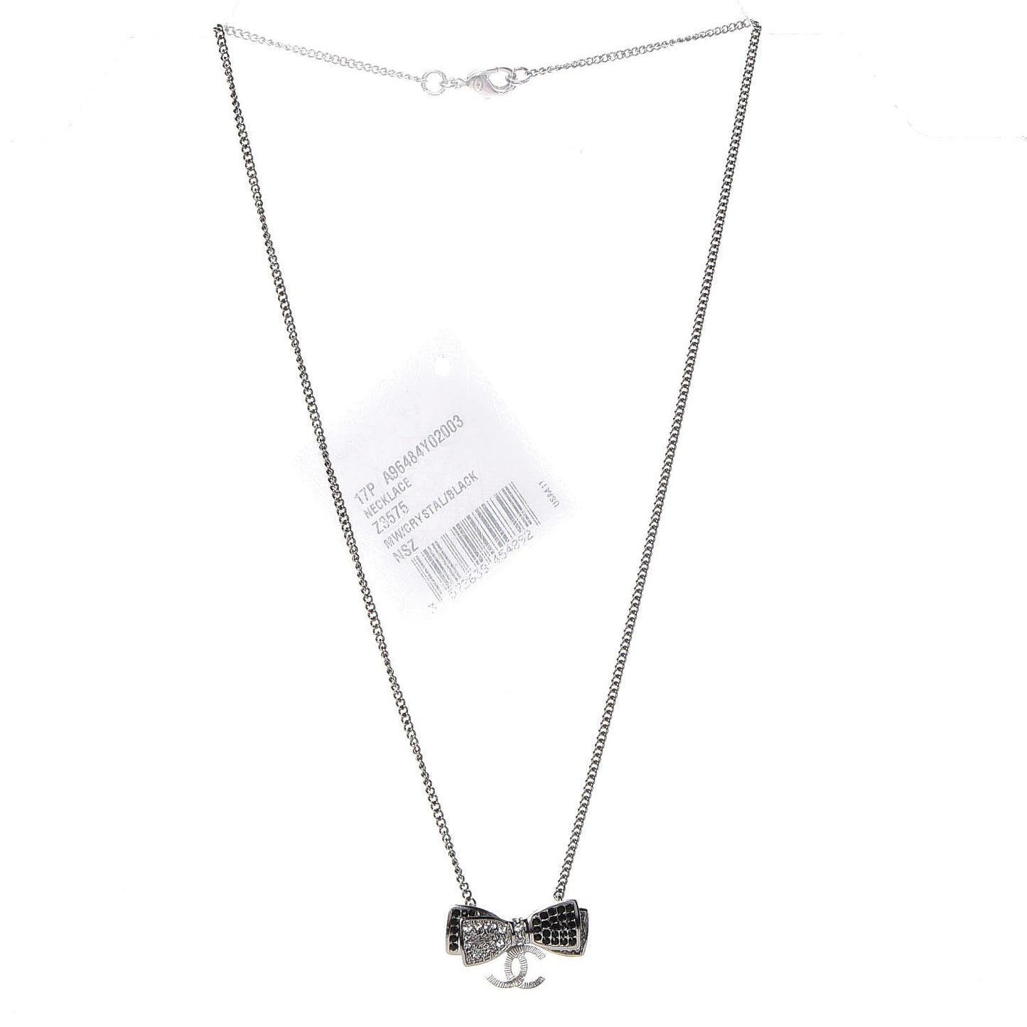 Crystal CC Bow Necklace Silver Black