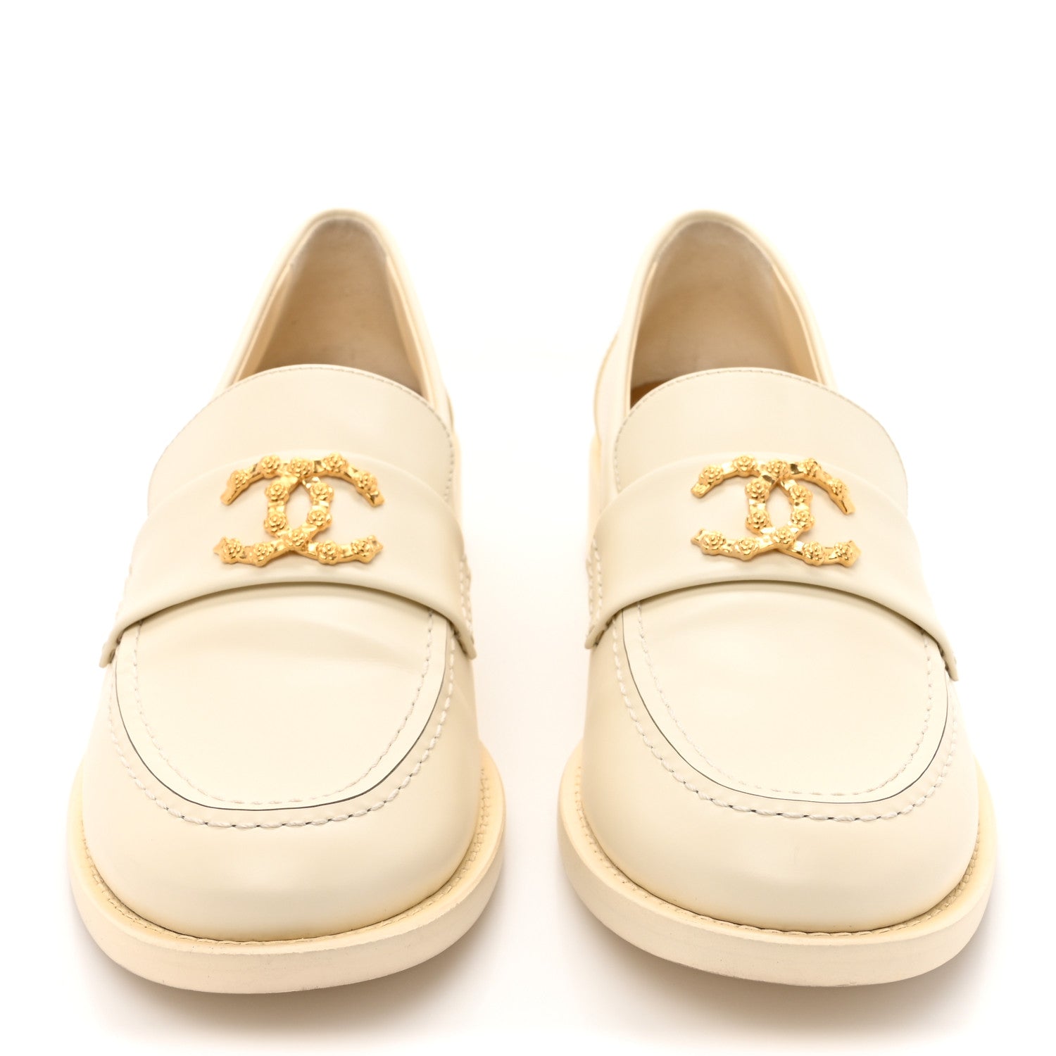 Chanel Calfskin Camellia CC Loafers 39.5 Ivory 2 of 11