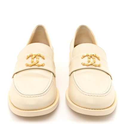 Chanel Calfskin Camellia CC Loafers 39.5 Ivory 2 of 11