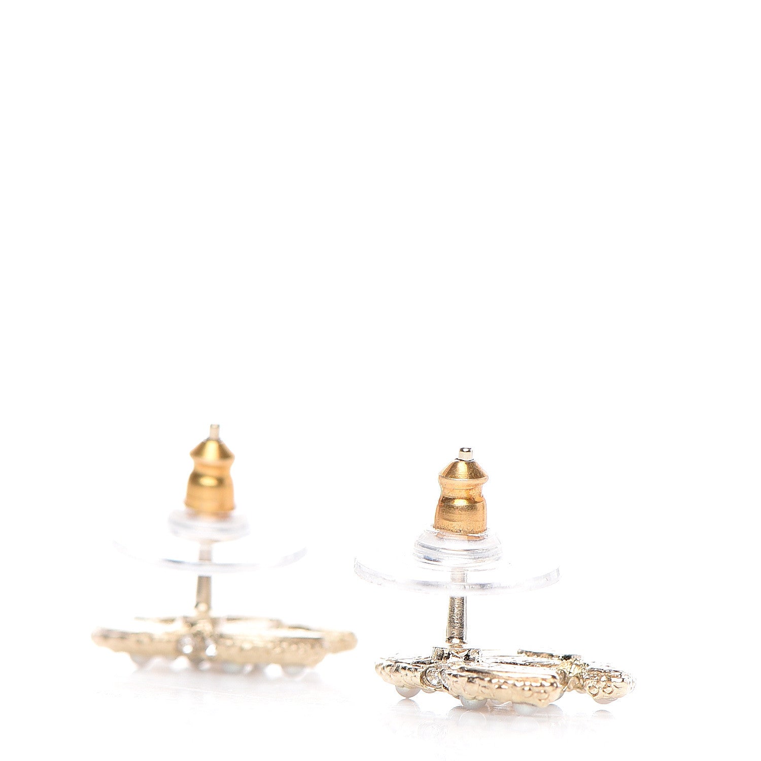Chanel Metal Graduated Pearl Crystal CC Earrings Light Gold 3 of 6