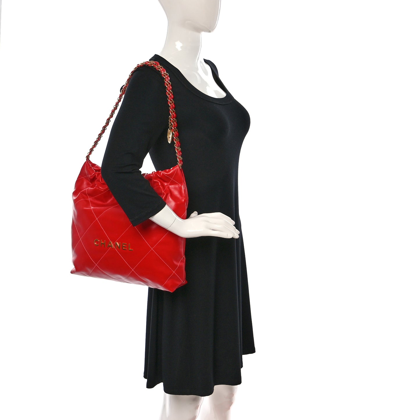 Shiny Calfskin Quilted Chanel 22 Red