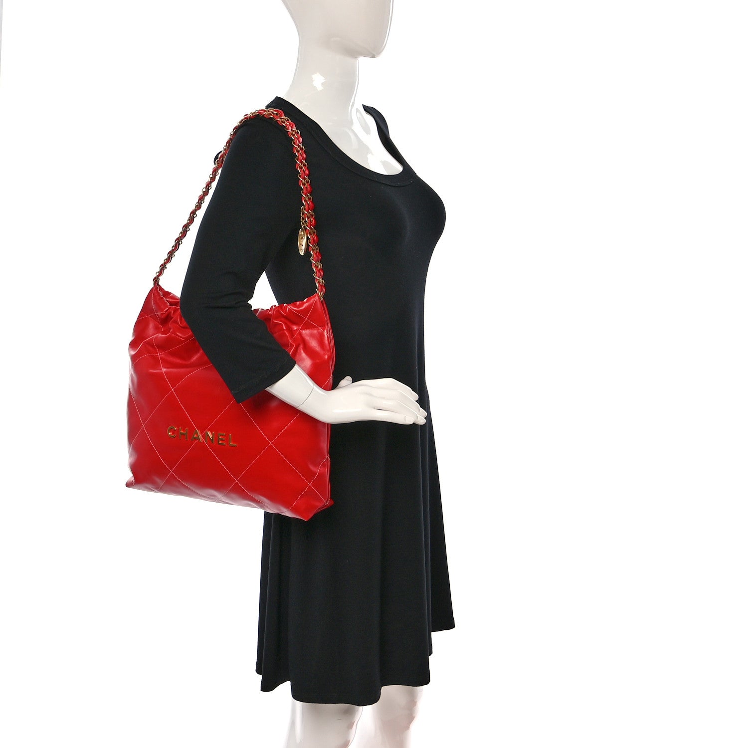Chanel Shiny Calfskin Quilted Chanel 22 Red 2 of 10