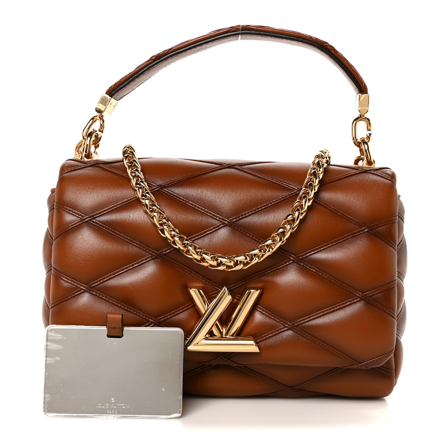 Louis Vuitton Lambskin Malletage Top Handle GO-14 MM Tan 3 of 12