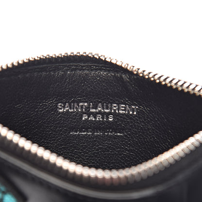 Saint Laurent Calfskin Moujik Patch Fragments Zip Pouch Card Holder Black 6 of 9