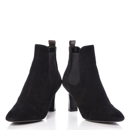 Louis Vuitton Suede Monogram Uniformes Cap Toe Chelsea 75mm Ankle Boots 41 Black 6 of 15