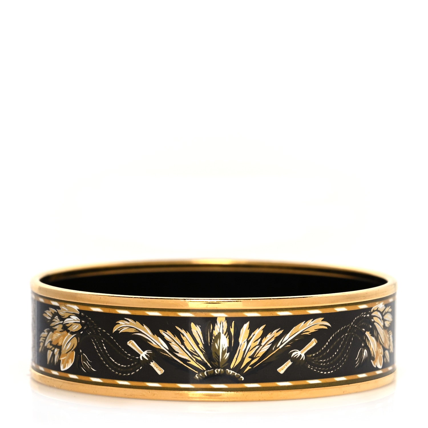 Hermes Enamel Printed Brazil Wide Bracelet 65 Black 1 of 5