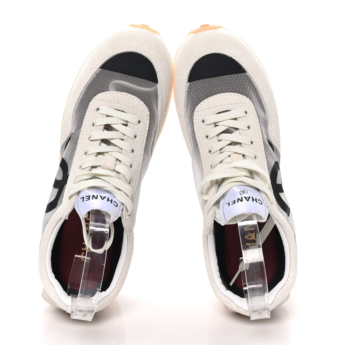Chanel Mesh Suede Calfskin Womens CC Sneakers 39.5 White Black 2 of 8