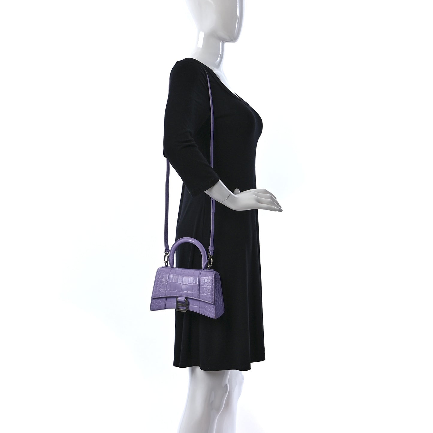 Shiny Calfskin Crocodile Embossed Hourglass Top Handle Bag XS Lilac