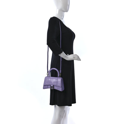 Balenciaga Shiny Calfskin Crocodile Embossed Hourglass Top Handle Bag XS Lilac 2 of 19