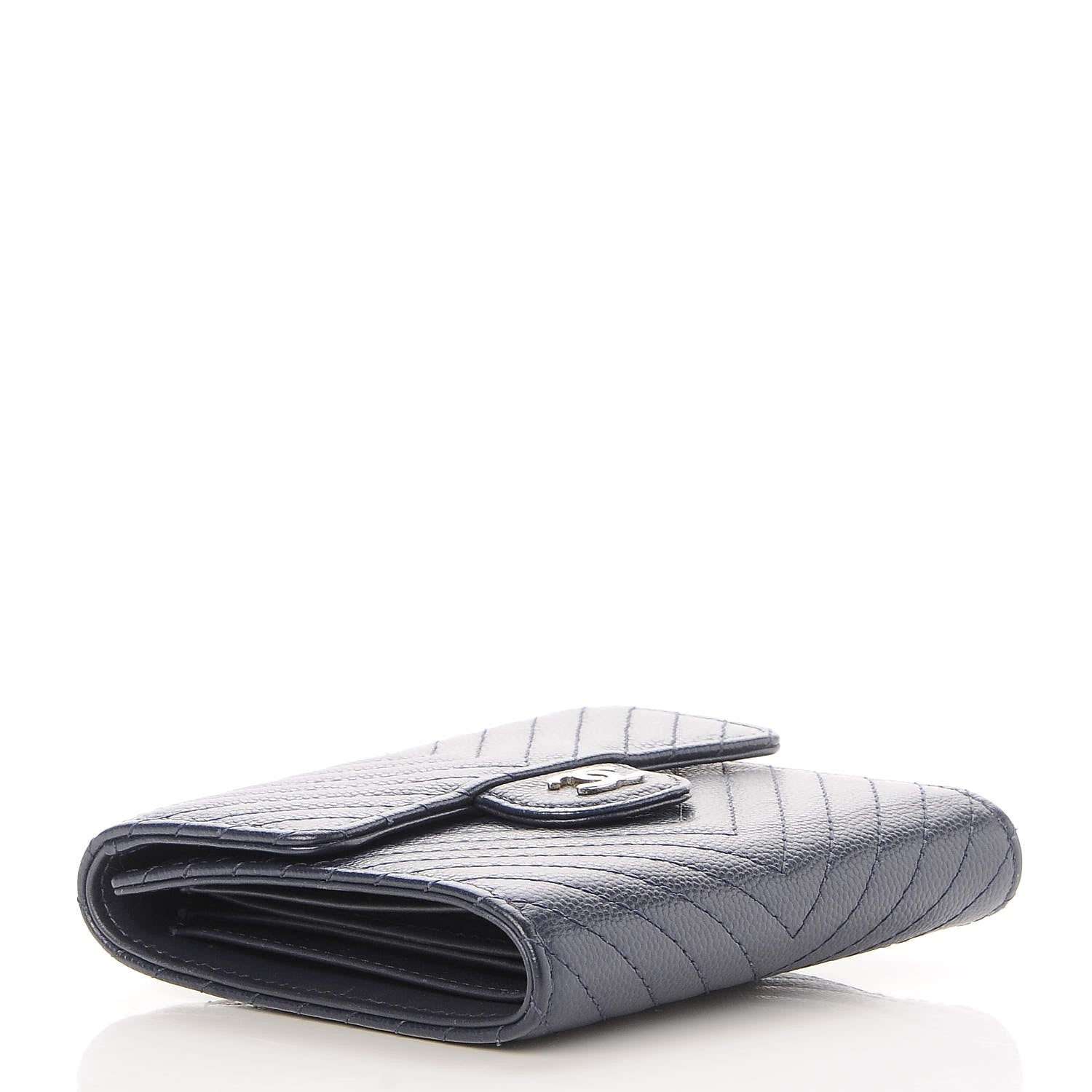 Chanel Caviar Chevron Quilted Compact Flap Wallet Navy 4 of 9