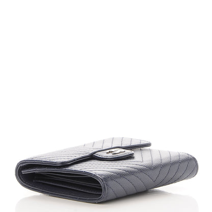 Chanel Caviar Chevron Quilted Compact Flap Wallet Navy 4 of 9