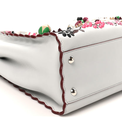 Fendi Vitello Seta Shiny Nappa Pearl Scalloped Studded Floral Embroidered Medium Peekaboo Iconic Satchel Grigio Perla Multicolor 8 of 9