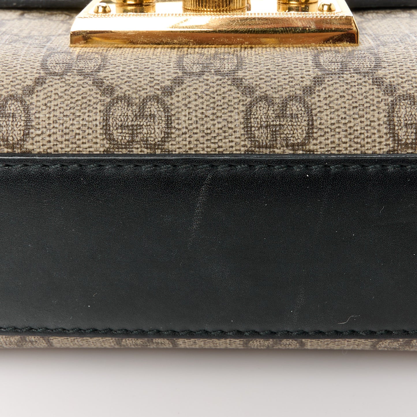 GG Supreme Monogram Calfskin Small Padlock Shoulder Bag Beige Black Cuir